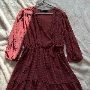 Zara Women's Deep Red Long Sleeve Dress